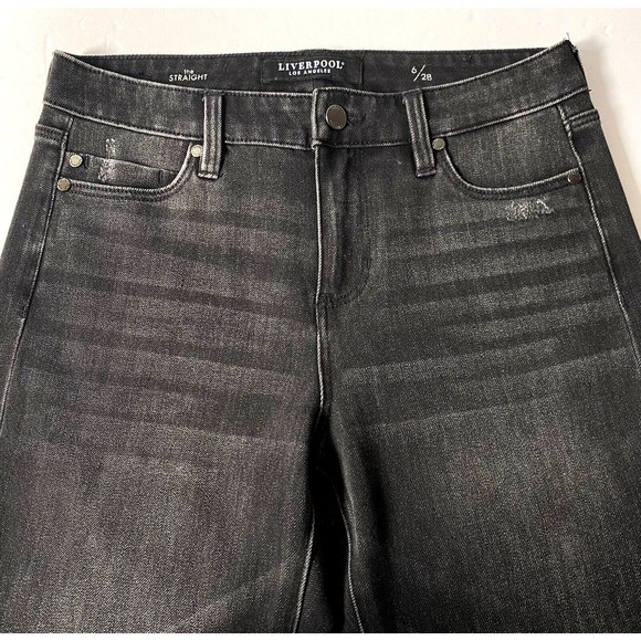 Liverpool Jeans Women 6/28 Cavalier Black The Straight Distressed Raw Frayed Hem - Picture 2 of 16